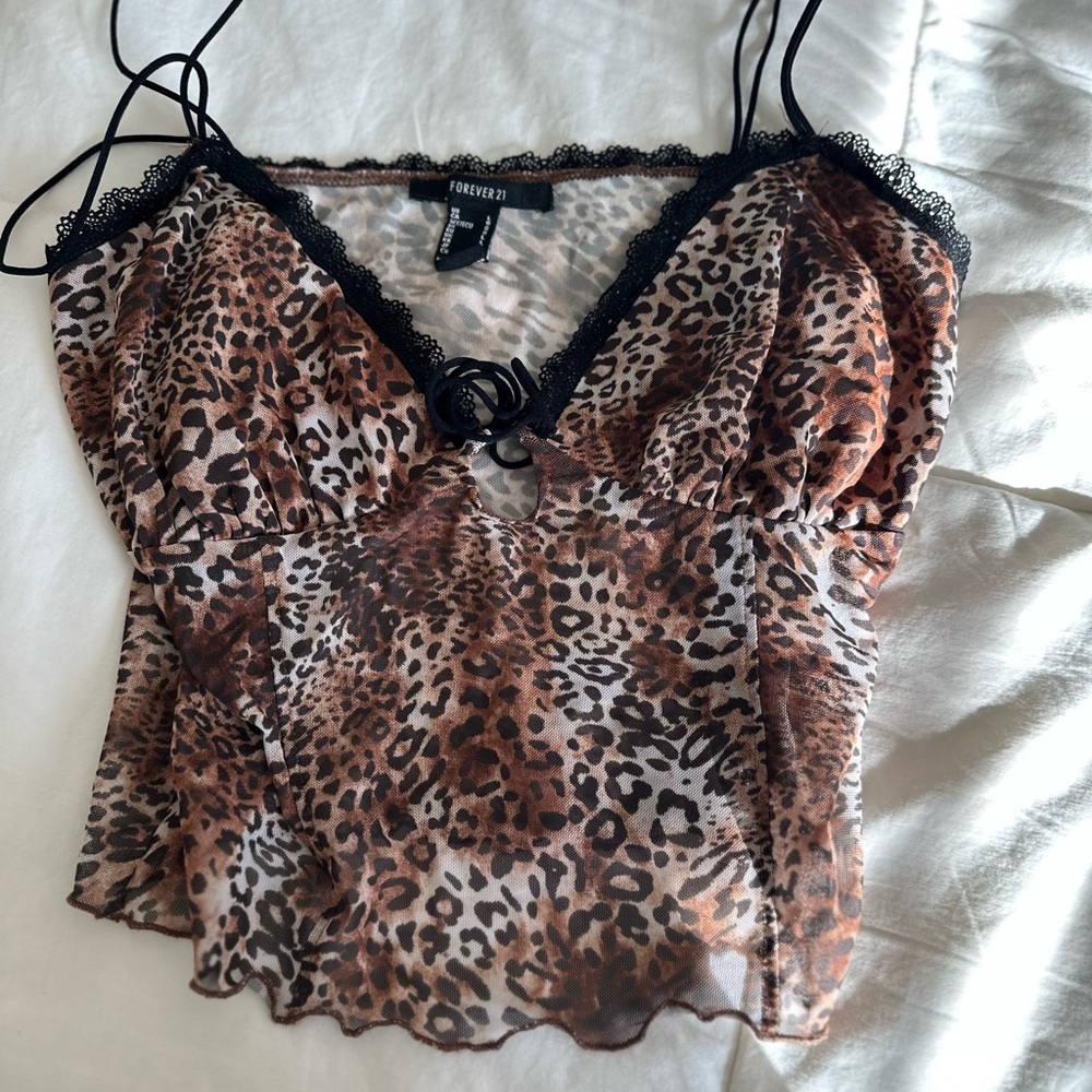 Forever 21 Animal Print Chemise with Black Lace